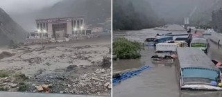रसुवामा बाढीले नेपाल–चीन मितेरी पुल बगायो, सुक्खा बन्दरगाहका गाडीसमेत बगे